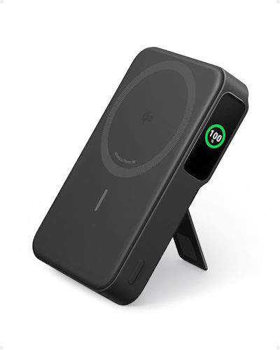 Anker MagGo Power Bank (10K, Qi2) — side profile showing stand and display