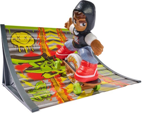 Tech Deck Shred ’n’ Blast Sk8board — alternate angle with ramp and stick